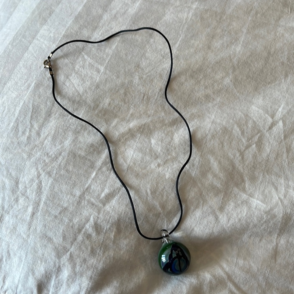 Harry Potter Hallows symbol Glass on black silk cord Necklace